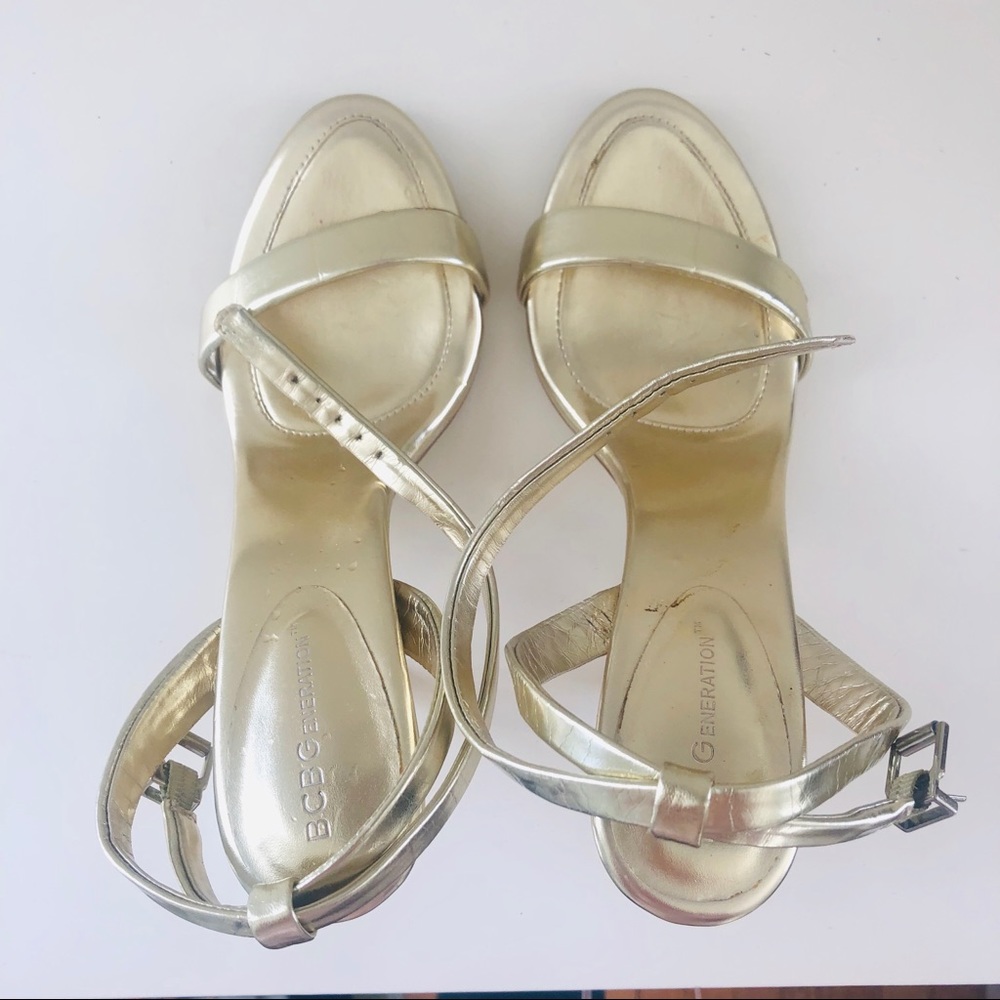 BCBG | Rockie Open Toe Ankle Strap Gold Heels - Picture 4 of 7